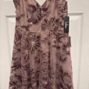 Infatuated By You Dusty Mauve Floral Velvet Sequin Skater Dress